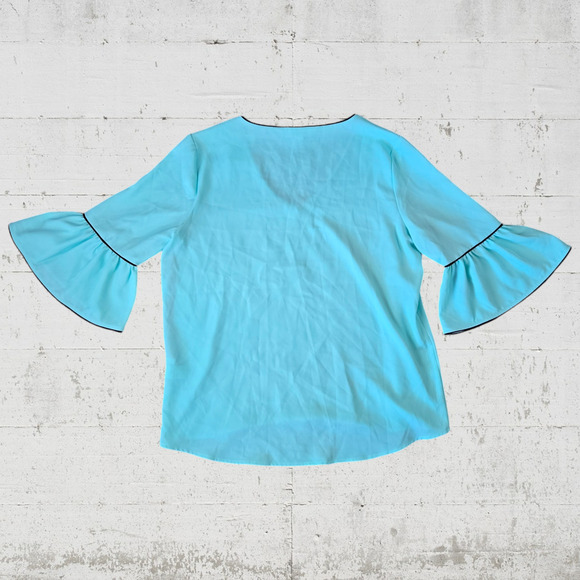Calvin Klein Mint Green V Neck Bell Sleeve Relaxed Fit Womens Blouse Size Large - Picture 5 of 6